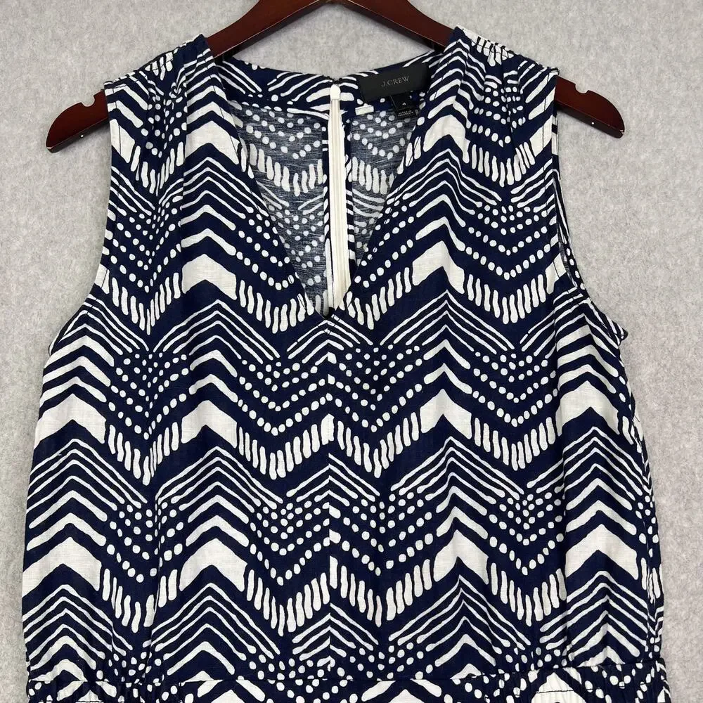 J. Crew Navy Blue White Cotton Linen Blend Sleeveless Jumpsuit Size 4